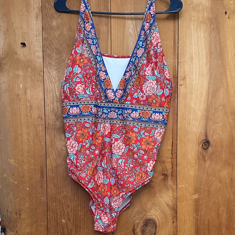 SHEIN Red Floral One Piece Swimsuit